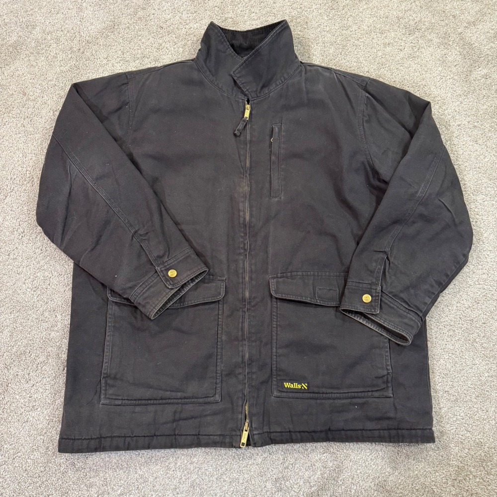 Walls Mens Black Cotton Duck Canvas Lined Work Jacket Chore Coat XL Workwear‎